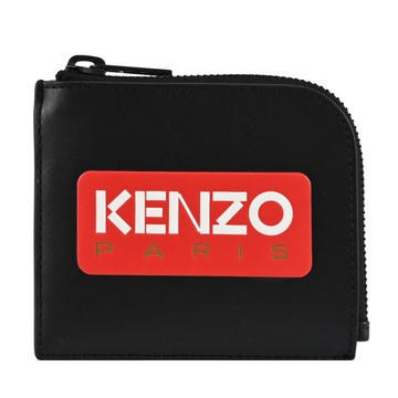 KENZO 5PM823 品牌LOGO壓紋L型拉鍊零錢包.黑