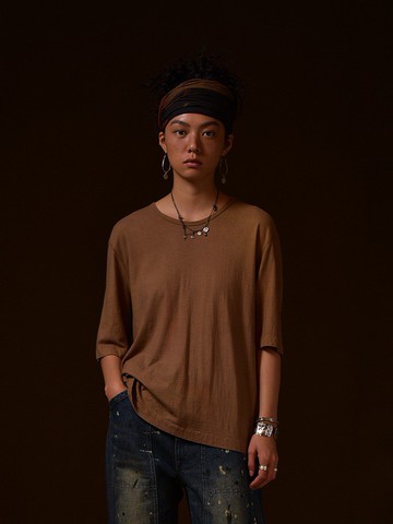 芥末 純棉針織 水洗做舊 寬鬆T恤 6色入