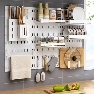 工業風無痕免釘多功能收納洞洞壁掛置物架-廚房套裝組