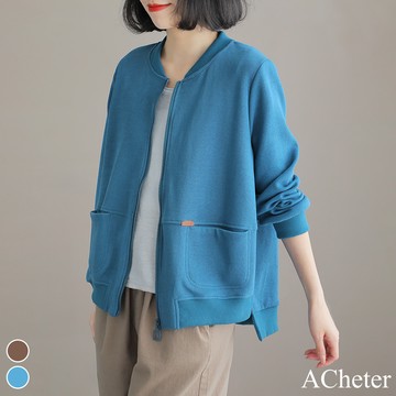 【ACheter】韓版寬鬆大碼長袖圓領棒球百搭簡約文藝休閒夾克短版外套 # 113928(現貨+預購)
