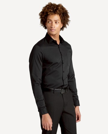 Slim Fit Kenneth Cole Sustinable Stretch Collar Solid Dress Shirt in Black, Size: 15.5/34