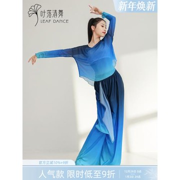 葉落清舞古典舞漸變網紗上衣oversize落肩長袖現代舞蹈練功服裝女