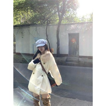 女裝冬季加厚中長款毛領風衣外套