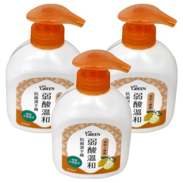 GREEN 綠的 弱酸溫和抗菌潔手露 茉莉&檸檬 400ml  3瓶