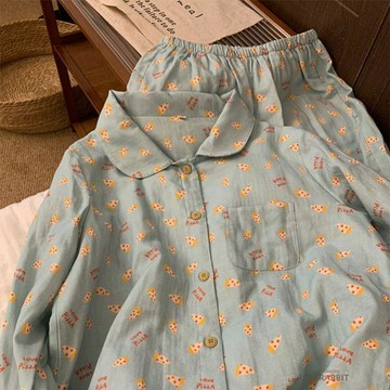 【台灣出貨】韓版甜美趣味印花雲朵棉開衫睡衣女春秋季ins長袖長褲少女家居服睡衣長袖睡衣居家睡衣居家服睡衣套裝女生睡衣