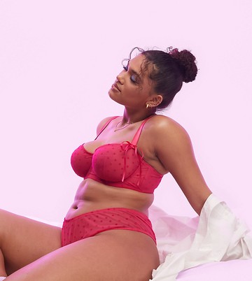 ASOS DESIGN Curve Minnie heart mesh balcony underwired bra in pink