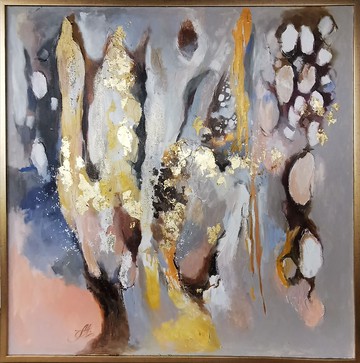 畫布上的抽象繪畫 帶有金色框架的紋理