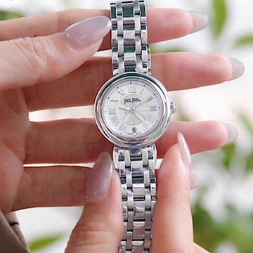 Folli Follie 24毫米 小巧秀氣 簡約時尚 不鏽鋼鍊錶帶腕錶(銀 FF230736)