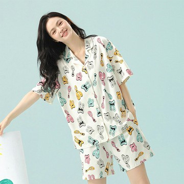 【巴黎精品】現貨+預購 短袖睡衣套裝純棉睡衣親膚透氣居家睡衣寬鬆睡褲大碼休閒女裝-可愛印花女上衣a1km64