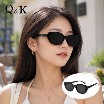 【Q&K】輕奢金屬飾條方框墨鏡｜高級感TR90偏光款｜星曜黑｜抗UV400・防眩光｜俐落百搭有型