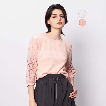 【Icare】甜美紋理蕾絲袖上衣 - 2色(F) | 女休閒上衣 女薄長袖