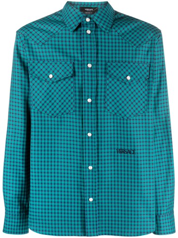 Versace - logo-embroidered checked shirt - men - Cotton/Viscose - 50 - Green