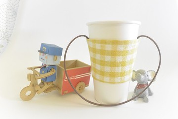 環保布杯套- 黃格子