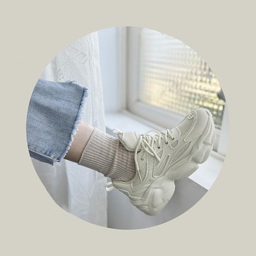 透氣輕量厚底老爹鞋-黑/米 1AK115