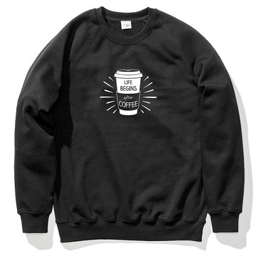 LIFE BEGINS after COFFEE 男女大學T 黑色 咖啡禮物文青冬裝保暖