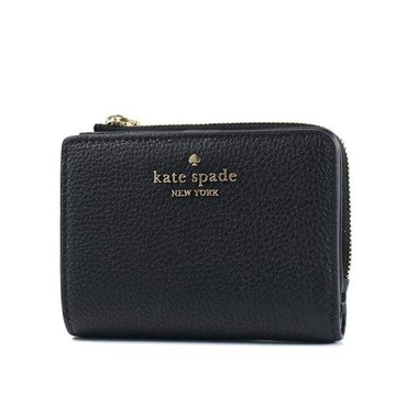 KATE SPADE 鵝卵石紋皮革釦式對開短夾-黑色