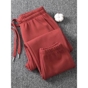 2024新款紅色高腰加絨休閑運動褲女冬衛褲九分褲褲子春季薄小個子