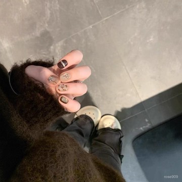 ➕純色美美噠💯手工穿戴甲秋冬新款美拉德貓眼豹紋蝴蝶結高級感可愛甜酷美甲貼片純色穿戴甲 SU54