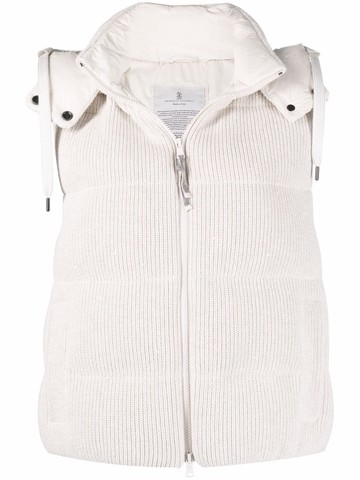 Brunello Cucinelli - knitted padded vest - women - Polyester/Cotton/Nylon/Feather Down/Polyamide/Eco Brass/Wool - 40 - Neutrals