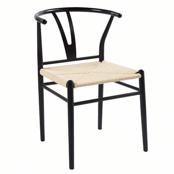 E-home Weaven編織紙繩金屬腳Y型休閒餐椅-兩色可選黑色