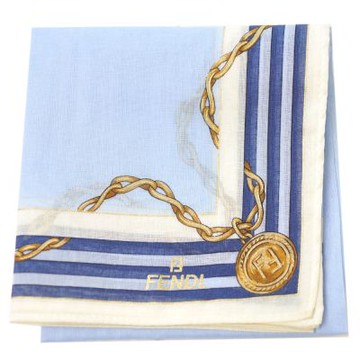 FENDI 品牌穿鍊吊飾圖騰品牌字母LOGO帕巾(水藍系/46CM)