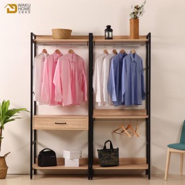 WAKUHOME 瓦酷家具格萊斯原切木工業風5.2尺中抽+雙吊多功能衣櫃-寬160*深44*高196