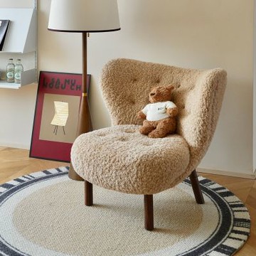 單人沙發椅 實木沙發躺椅 羊羔絨沙發 侘寂風 休閒沙發 懶人沙發凳