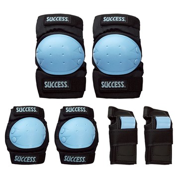SUCCESS 成功 三合一溜冰護具組 彈性網眼布 透氣舒適 S 護掌 + 護肘 圓周15~19cm + 護膝 圓周 19~23cm  S: 護掌 15-19cm  護肘 15-19cm  護膝 19-23cm  藍色  1組