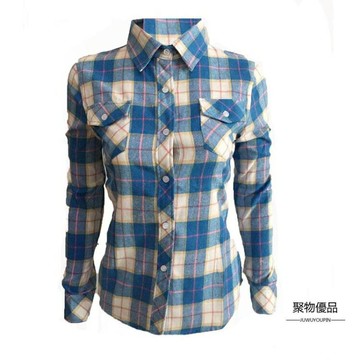 韓版純棉磨毛格子襯衫女長袖大碼寬鬆打底衫【聚物優品】