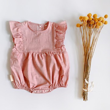 乾燥玫瑰粉 有機棉手作包屁衣