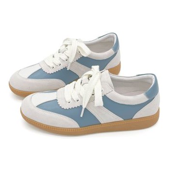 Robinlo 雲街漫步真皮韓系拼接復古德訓鞋休閒鞋 百搭異材質拼接 小白鞋 SASSA  霧霽藍光