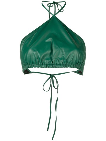 Manokhi - halterneck leather crop top - women - Viscose/Leather/Polyester - S - Green