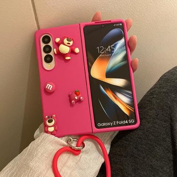 INS日韓立體卡通草莓熊適用三星galaxyZFOLD6手機殼ZFold7創意fold4/3個性zfold5折疊zfold2手環w22保護套w21