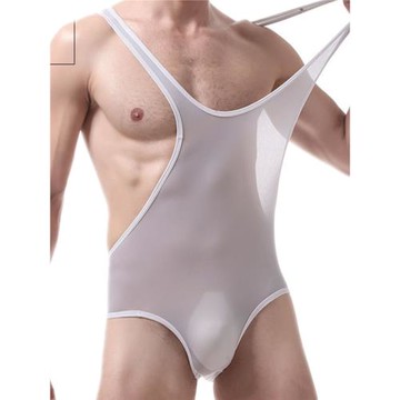 絲滑冰絲連體背心連身三角褲男超薄微透性感緊身健身運動打底內衣