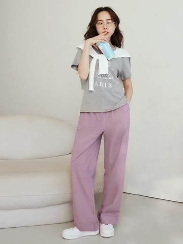 棉質反摺純色直筒褲