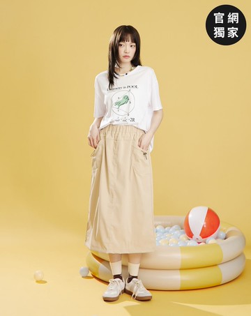 ➤許願小卡織標抽繩雙口袋長裙(兩色)