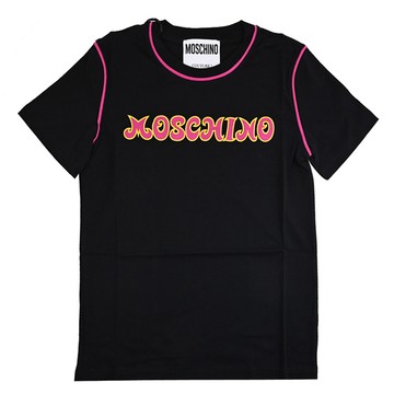 MOSCHINO 個性元素品牌電繡LOGO棉質短T恤.黑/紫邊