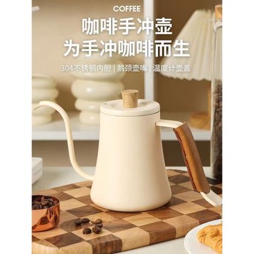 特萊雅304不銹鋼帶溫度計咖啡壺細長嘴天鵝頸壺掛耳手沖壺分享壺