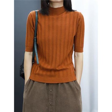 中袖上裝韓版寬松顯瘦衫針織春秋新款衫打底女內搭半高領衣毛耳套