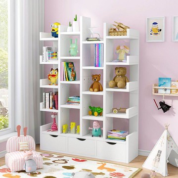 書架落地創意書房書櫃樹形置物架多層創意格子櫃儲物陳列x20