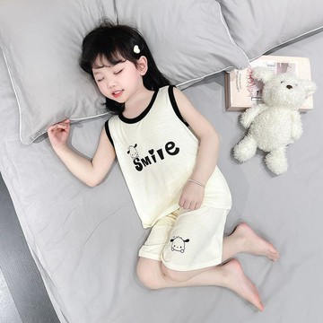 【台灣出貨】夏季兒童冰絲睡衣夏季薄款女童背心家居服套裝女孩寶寶夏天空調服