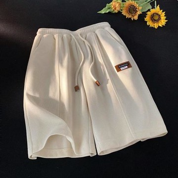 美式貼標運動短褲男夏季薄款休閑褲潮牌寬松夏天褲子直筒五分中褲