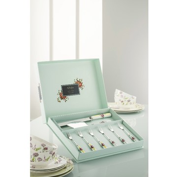 英國Aynsley 復古玫瑰系列 陶瓷+不鏽鋼 下午茶點心刀叉組