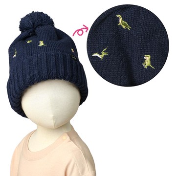 akachan honpo - 針織帽-恐龍刺繡-深藍色