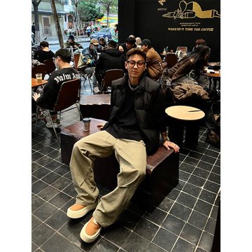 (免運)OXFREAK「幾何解構 復古做舊」美式直筒牛仔褲男寬松加厚拖地長褲