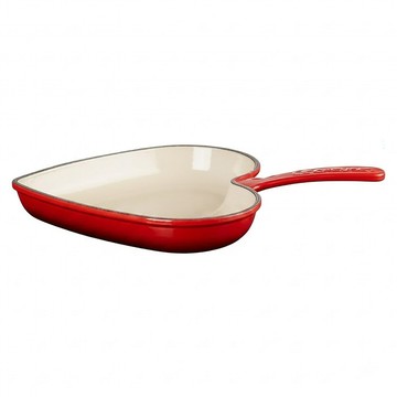 LE CREUSET 琺瑯鑄鐵單柄愛心煎盤 櫻桃紅  1個  26cm