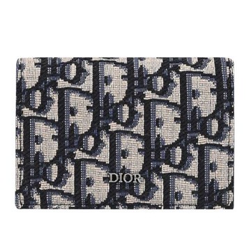 Christian Dior Oblique 浮雕LOGO緹花帆布卡片名片收納包.深藍