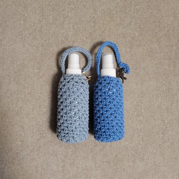 純棉手工鉤織酒精噴瓶套 藍色系 附瓶子