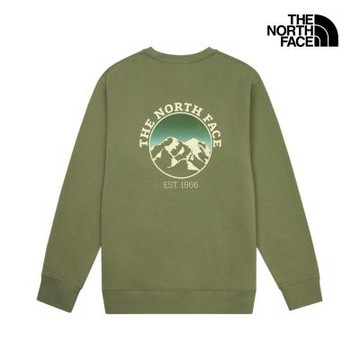 【The North Face 官方旗艦】北面男款綠色舒適大尺寸印花長袖大學T｜8F0KBO9