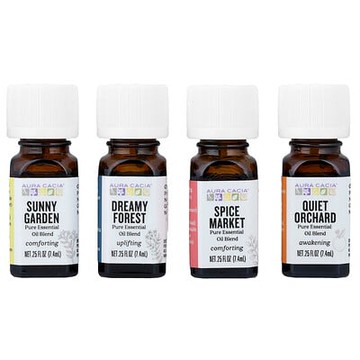 Aura Cacia, 旅行分裝瓶套裝，精油，4 瓶，每瓶 0.25 液量盎司（7.4 毫升）